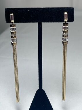 Michael Kors Gold Tassel Drop Earrings with Clear Crystal Baguettes